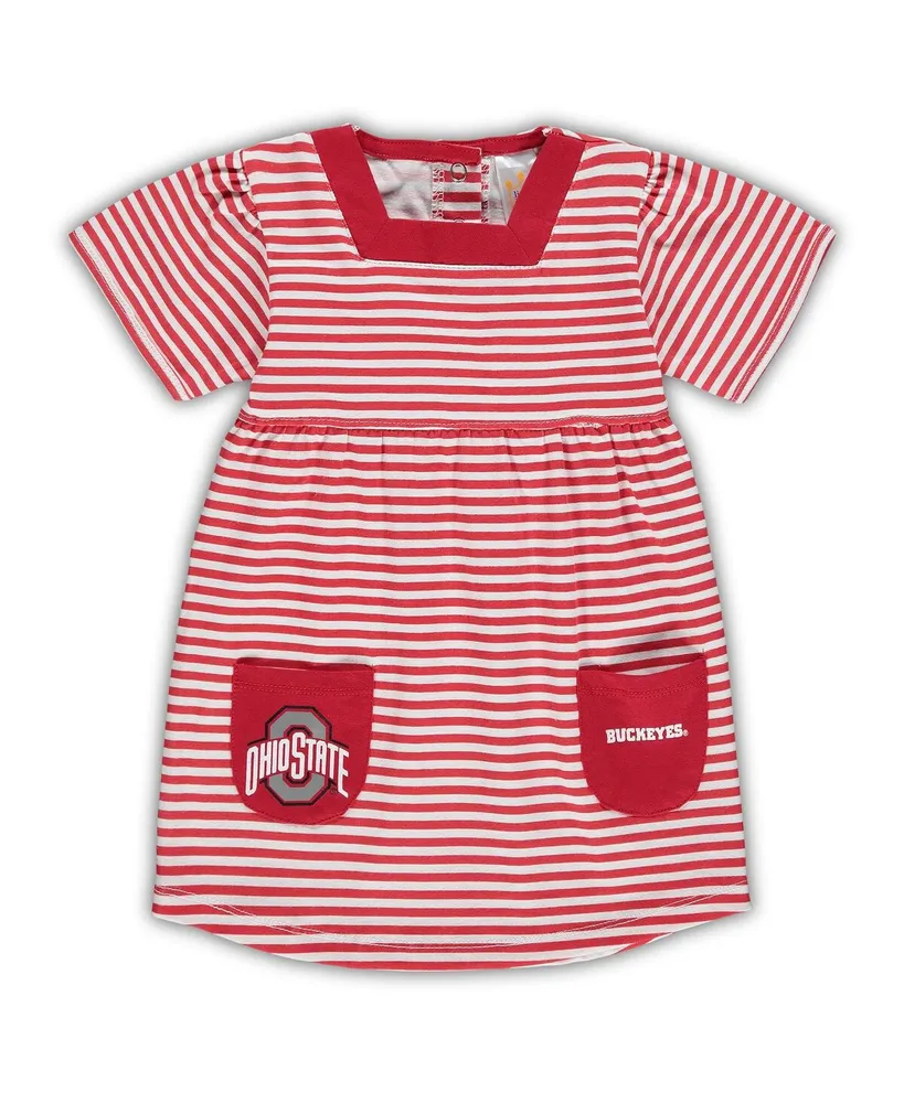 Girl's Toddler Scarlet Ohio State Buckeyes Striped Dress with Pockets