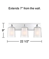 Possini Euro Design Mabelle Modern Wall Light Chrome Silver Hardwired 22.50" Wide 3-Light Fixture Mounted Clear Seedy Outer Frosted Glass Inner Bathro