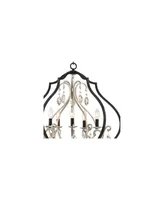 Clara Black Antique Silver Ornate Cage Pendant Chandelier 27" Wide Amber Crystal 5