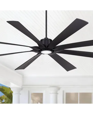 Possini Euro Design 80" Defender Modern Industrial Outdoor Ceiling Fan with Dimmable Led Light Remote Control Matte Black Damp Rated for Patio Exterio