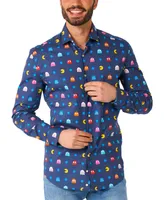 OppoSuits Big & Tall Pixel Official Pac-man Shirt - Retro Gaming Outfit Including 1 Button- Up Blue Long sleeve