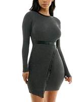 Bcx Juniors' Round-neck Faux-Leather-Trim Sweater Dress