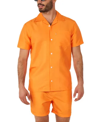 OppoSuits Men's Short-Sleeve Solid Orange Shirt & Shorts Set