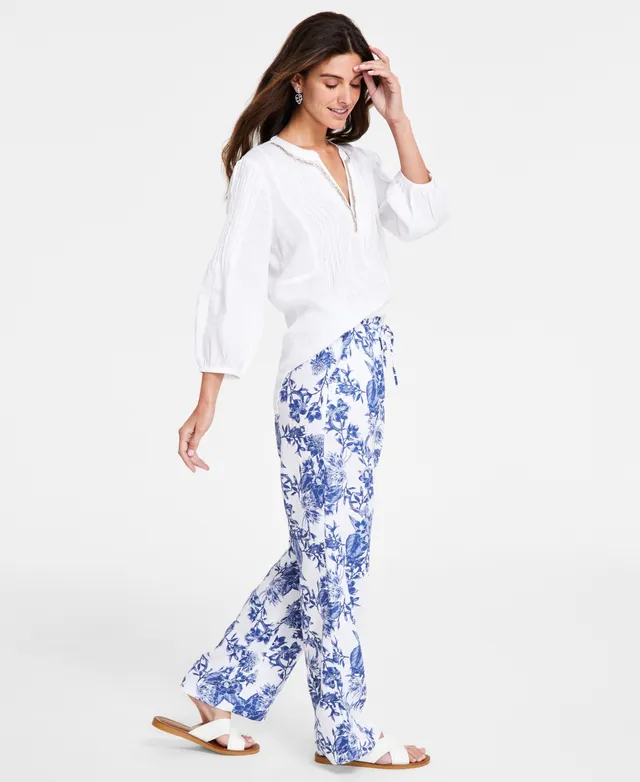 Charter Club Petite Linen Drawstring Pants, Created for Macy's