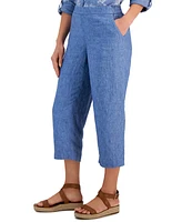 Charter Club Women's 100% Linen Solid Cropped Pull-On Pants, Created for Macy's