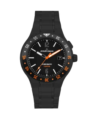 Jacques Lemans Men's Hybromatic Watch with Solid Stainless Steel Strap, Ip-Black - Sandblast 1-2109