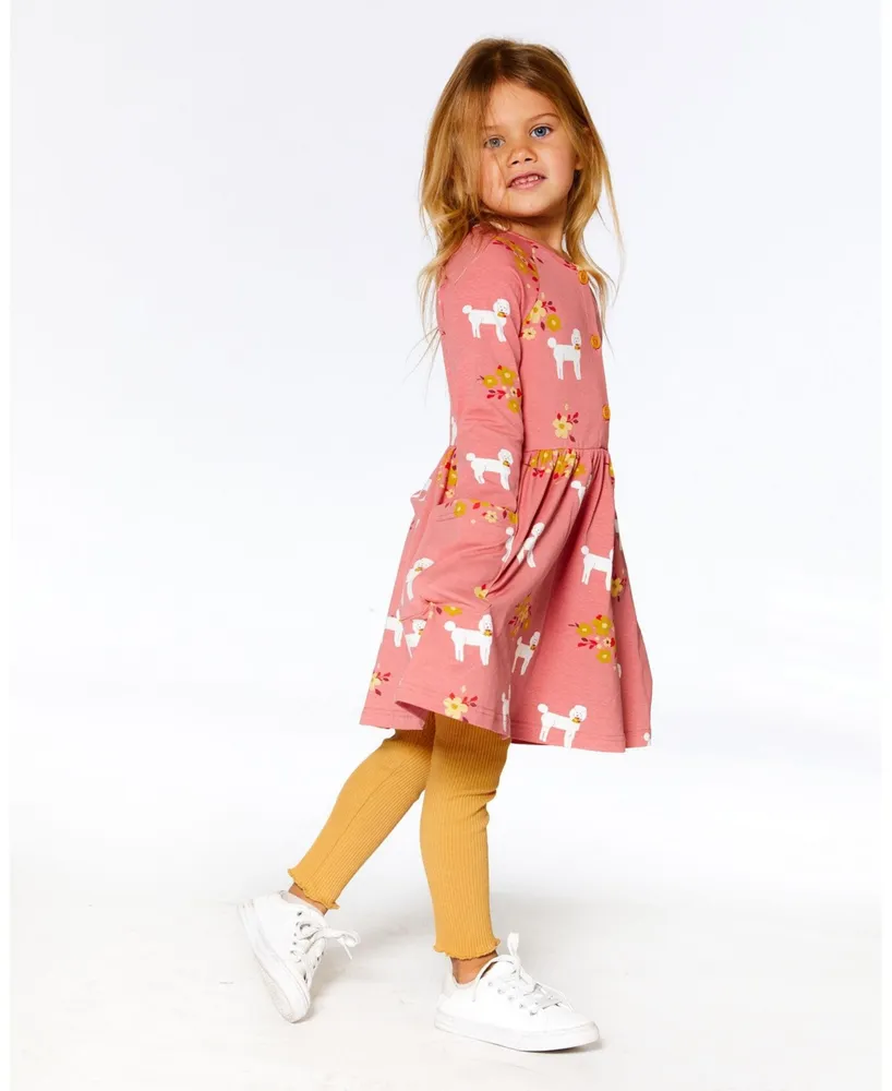 Girl Organic Jersey Dress With Pockets Pink Poodle Print - Child