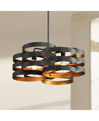 Possini Euro Design Zia Black Gold Metal Hanging Chandelier Lighting 25.50" Wide Modern Industrial 6