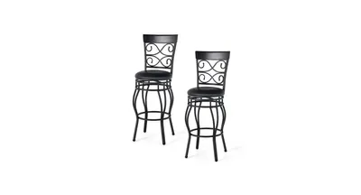 Slickblue 2 Pieces 30 Inch 360 Degree Swivel Bar Stools with Leather Padded Seat