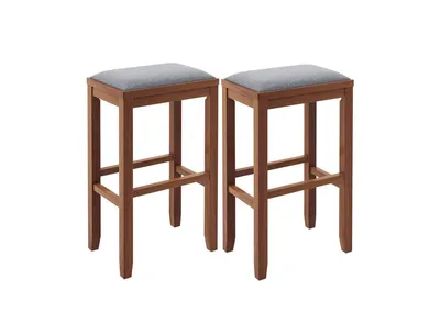 Slickblue 2 Pieces 31 Inch Upholstered Bar Stool Set with Solid Rubber Wood Frame and Footrest