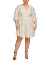 Eliza J Plus Sequined Long-Sleeve Tiered Dress