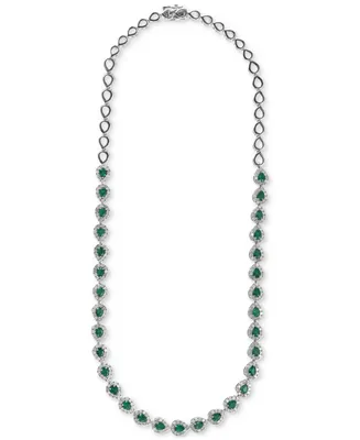 Emerald (4 ct. t.w.) & Diamond Pear Halo 17" Collar Necklace 14K White Gold (Also Sapphire)