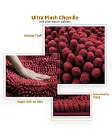 3 Piece Ultra Soft Non Slip Chenille Bath Rug Set - Small + Large Contour