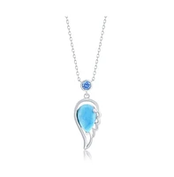 Sterling Silver Larimar Angel Wing & Aqua Cz Necklace