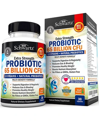 Probiotic 65 Billion - Probiotics with Prebiotic for Women & Men - Lactobacillus Acidophilus Digestive Health Capsules - Targeted Release Technology