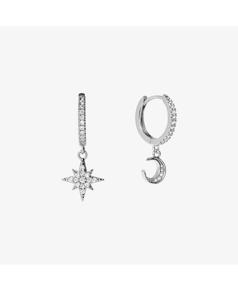 Ana Luisa Crescent Moon Huggie Hoops - Celeste Silver