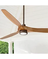 60" Aireon Modern Large 3 Blade Indoor Outdoor Ceiling Fan with Led Light Remote Control Rubbed Bronze Walnut Blades Damp Rated for Patio Exterior Hou