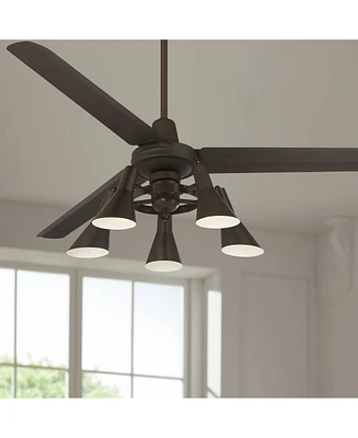 Casa Vieja 60" Turbina Industrial Retro 3 Blade Indoor Ceiling Fan with Light Led Remote Oil Rubbed Bronze Adjustable Head for House Bedroom Living Ro