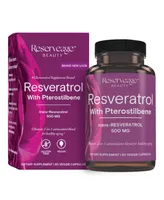 Reserveage Resveratrol 500 mg with Pterostilbene, Antioxidant Supplement for Cardiovascular and Cellular Health, Supports Healthy Aging, Paleo, Keto,