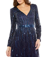 Mac Duggal Women's Long Sleeve Tea Length Dress