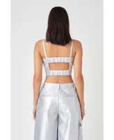 Grey Lab Women's Faux Leather Crop Top
