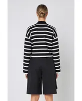 Grey Lab Women's Striped Cropped Sweater