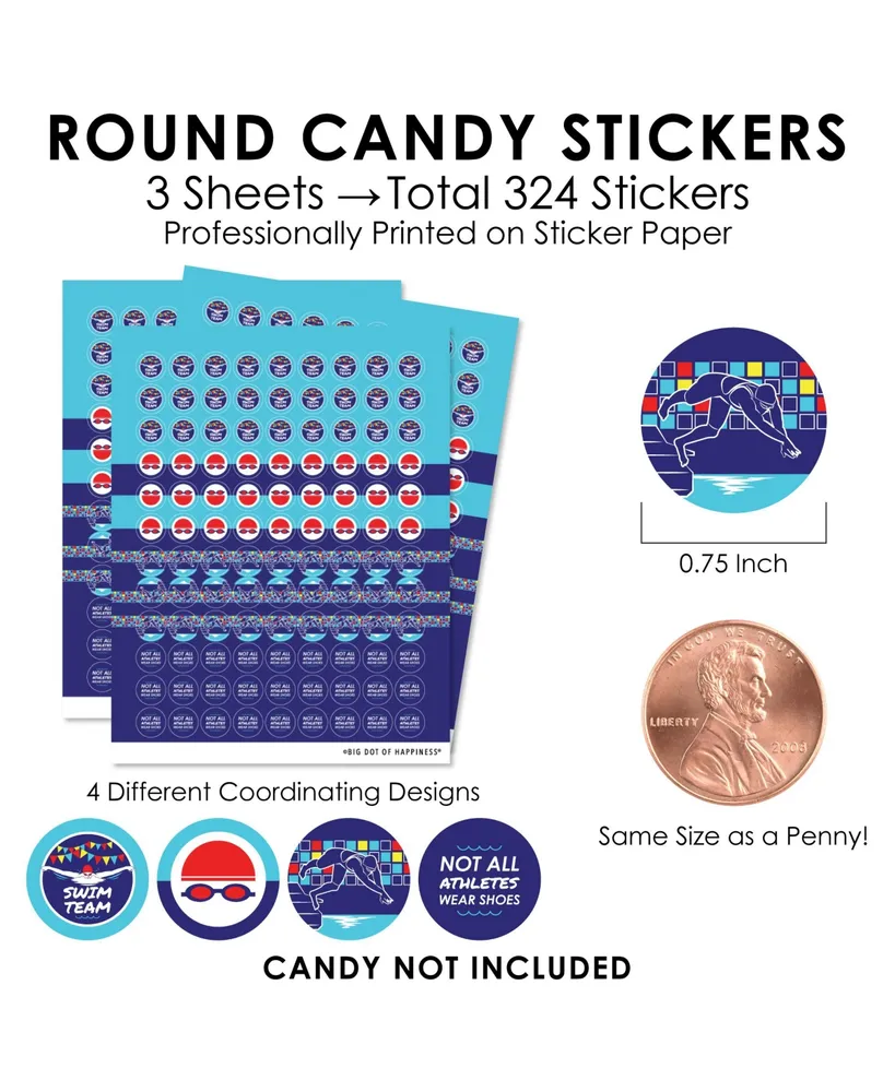 Making Waves Swim Team Swimming or Birthday Party Round Candy Stickers 324 Ct