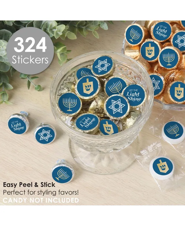 Big Dot of Happiness - Happy Hanukkah - Mini Candy Bar Wrappers, Round Candy Stickers and Circle Stickers - Chanukah Candy Favor Sticker Kit - 304 Pieces