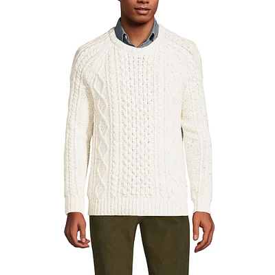 Lands' End Men's Cotton Blend Aran Cable Crew Neck Sweater