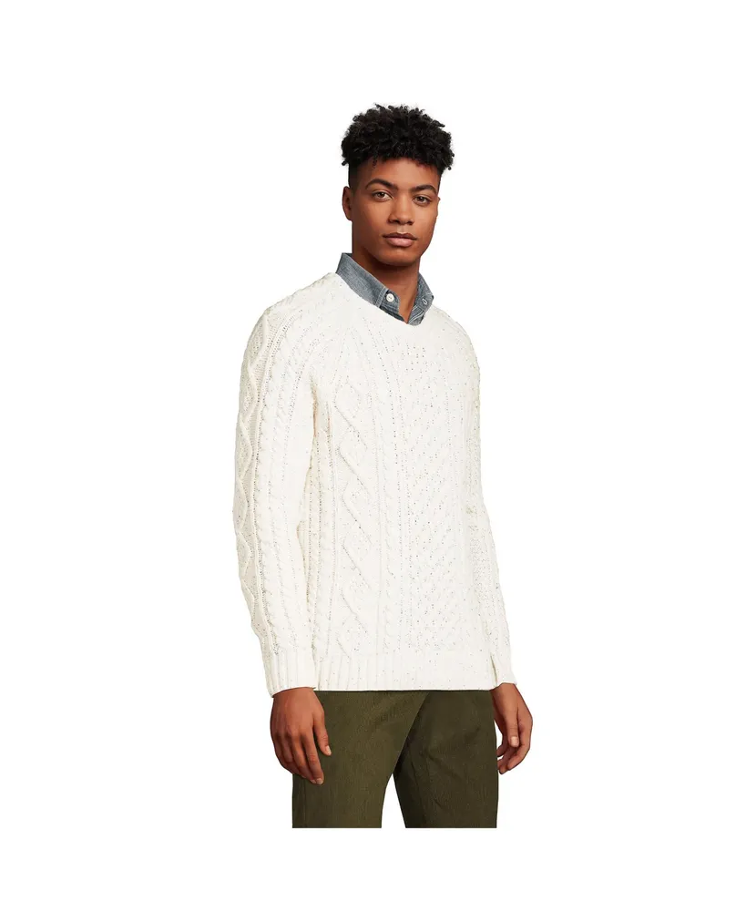 Lands' End Men's Cotton Blend Aran Cable Crew Neck Sweater