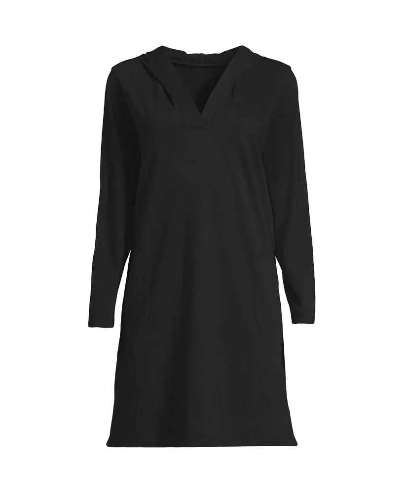 Lands' End Plus Cotton Jersey Long Sleeve Hooded Swim Cover-up Dress