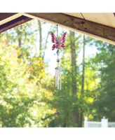 28" Long Pink Fairy Pewter Gem Wind Chime