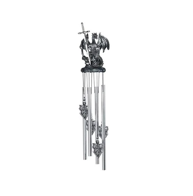 23" Long Silver Dragon Round Top Wind Chime with Sword