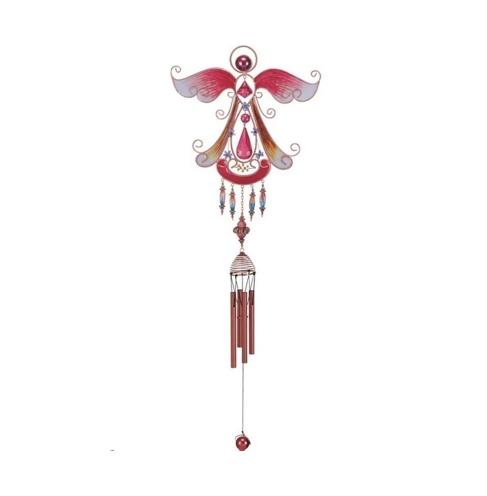 33" Long Red Angel Copper and Gem Wind Chime