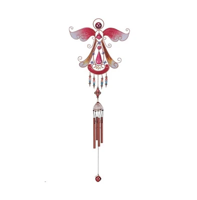 33" Long Red Angel Copper and Gem Wind Chime