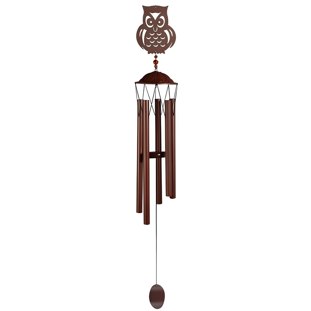 Fc Design 38" Long Metal Brown Owl Silhouette Wind Chime Home Decor Perfect Gift for House Warming, Holidays and Birthdays