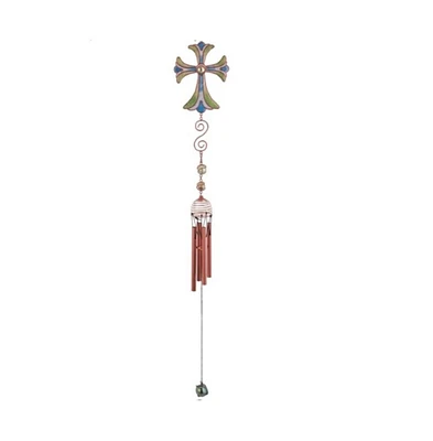 28" Long Cross Wind Chime with Copper Gem