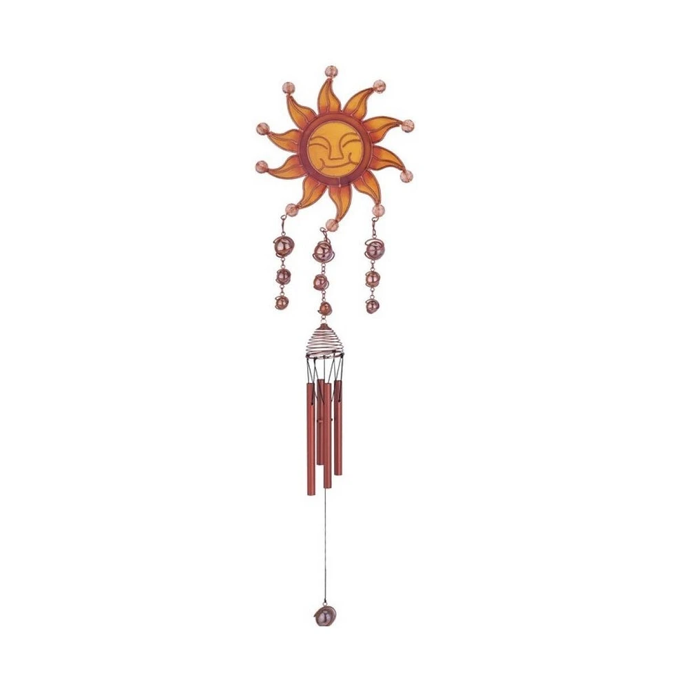 31" Long Wind Chime Copper & Gem Sun Face Hanging Wind Chime