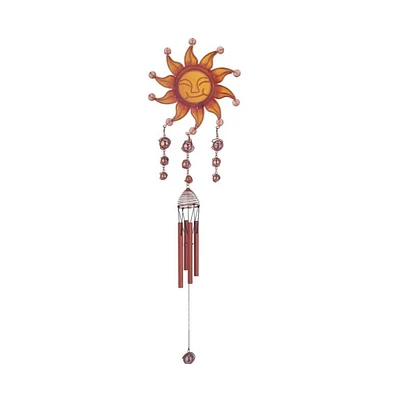 31" Long Wind Chime Copper & Gem Sun Face Hanging Wind Chime
