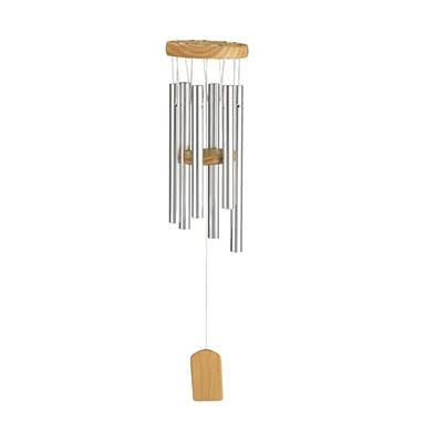 19" Long Silver Wood Top Traditional Wind Chime