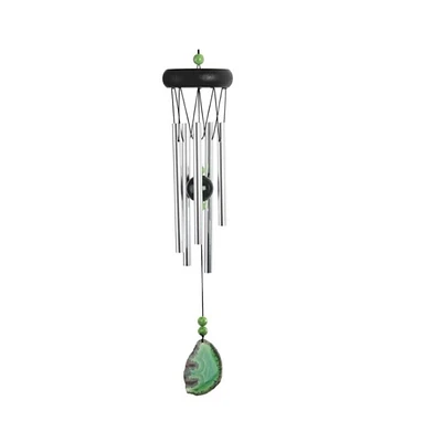 20" Long Wooden Top Green Geode Wind Chime