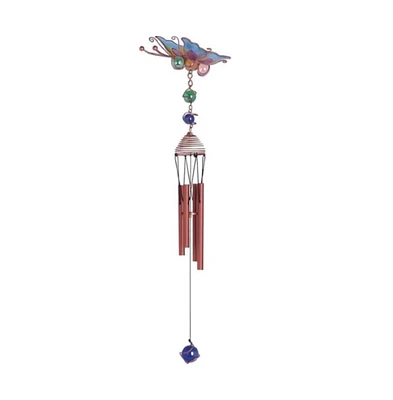 18" Long Blue Butterfly Wind Chime with Copper Gem