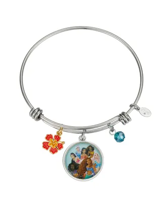 Disney Unwritten Coral and Orange Enamel Fower, Blue Crystal Bead and Multi Color Little Mermaid Bangle Bracelet - Two