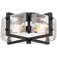 Possini Euro Design Adri Modern Ceiling Light Flush Mount Fixture 4-Light 16.50" Wide Black Metal Curved Textured Glass Panels for Bedroom Kitchen Liv