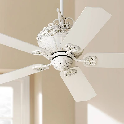 Casa Vieja 52" Chic Vintage Country Cottage Indoor Ceiling Fan Rubbed White Floral Scroll for Living Room Kitchen House Kids Room Family Dining Bedroo