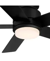 52" Grand Palm Modern Outdoor Hugger Ceiling Fan with Dimmable Led Light Remote Control Matte Black White Opal Glass Damp Rated for Patio Exterior Hou