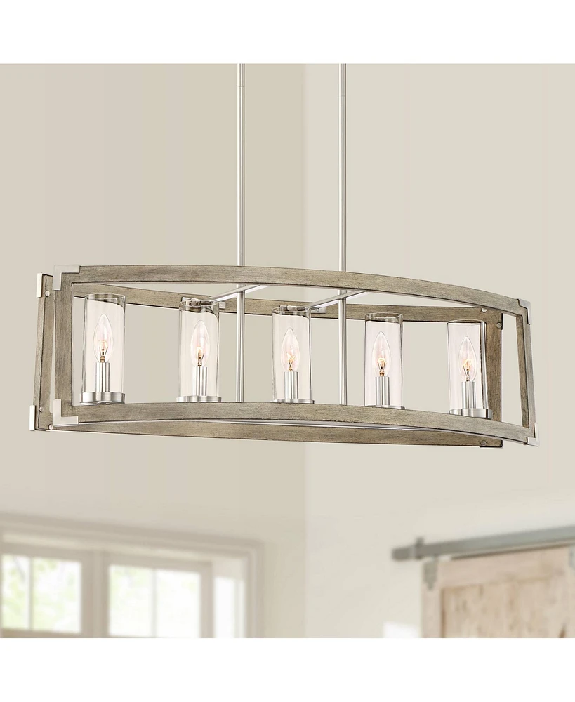 Possini Euro Design Kerr Wood Brushed Nickel Island Pendant Chandelier 32.75" Wide Modern Clear Glass Shade 5