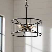 Possini Euro Design La Vista Black Gold Sputnik Small Pendant Chandelier 20.25" Wide Modern Open Cage Drum Shade 9-Light Fixture for Dining Room House