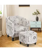 Barrel Accent Linen Fabric Upholstered Chair Tub Chair-Beige