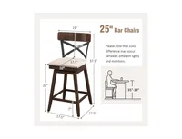 Set of 2 Wooden Swivel Bar Stools with Cushioned Seat and Open X Back-25"